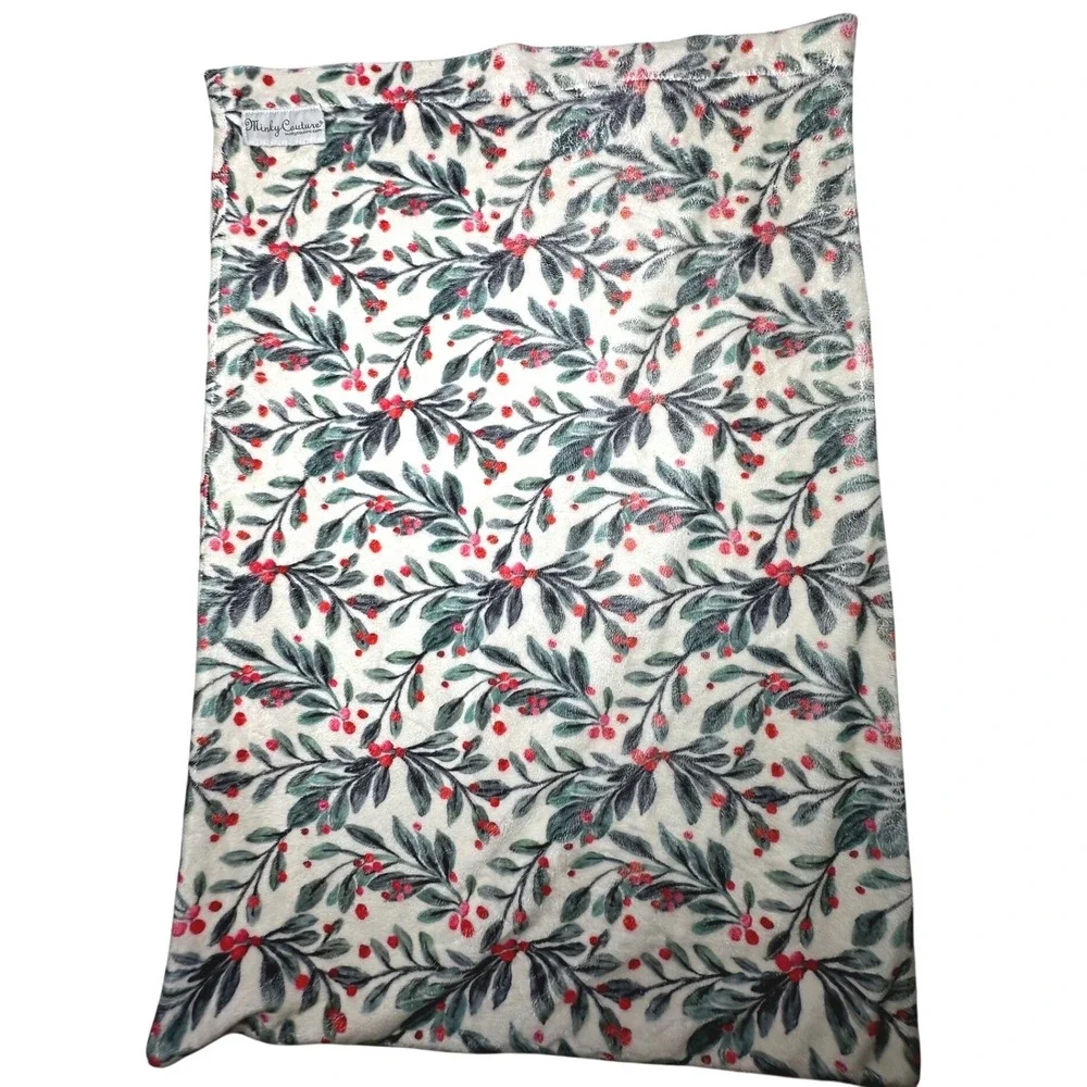 Minky Couture Holly Berry Plush Pillowcase Holiday Christmas Floral White Red